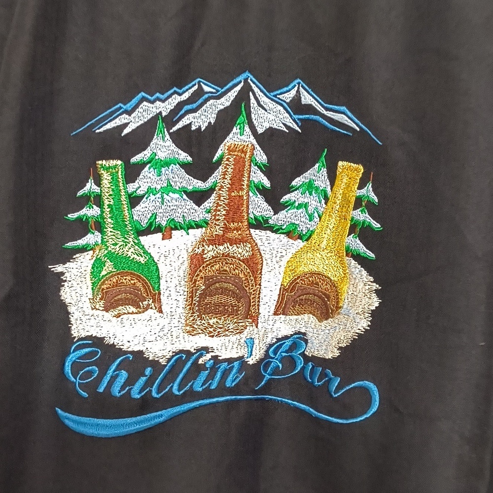 Caribbean Black Shirt Embroidered Mountains Beer Design Coastal Men's Large - Picture 2 of 9